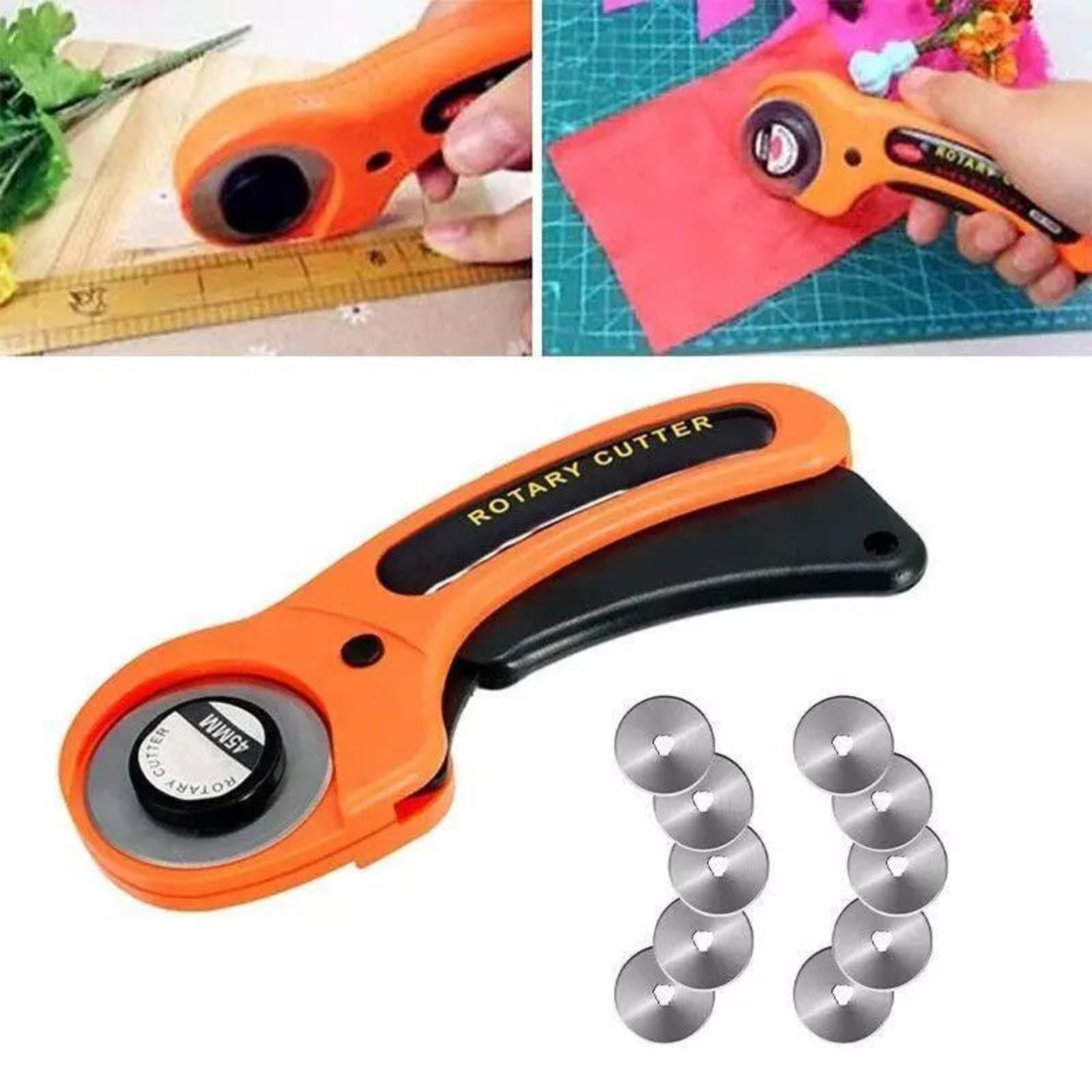 Roller Fabric Cutting Tool Rotary Cutter Professional +10pcs Blades 45mm