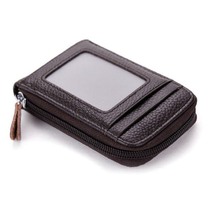 Coffee Leather Coin Purse Anti-theft Credit Card Holder RFID Blocking Wallet