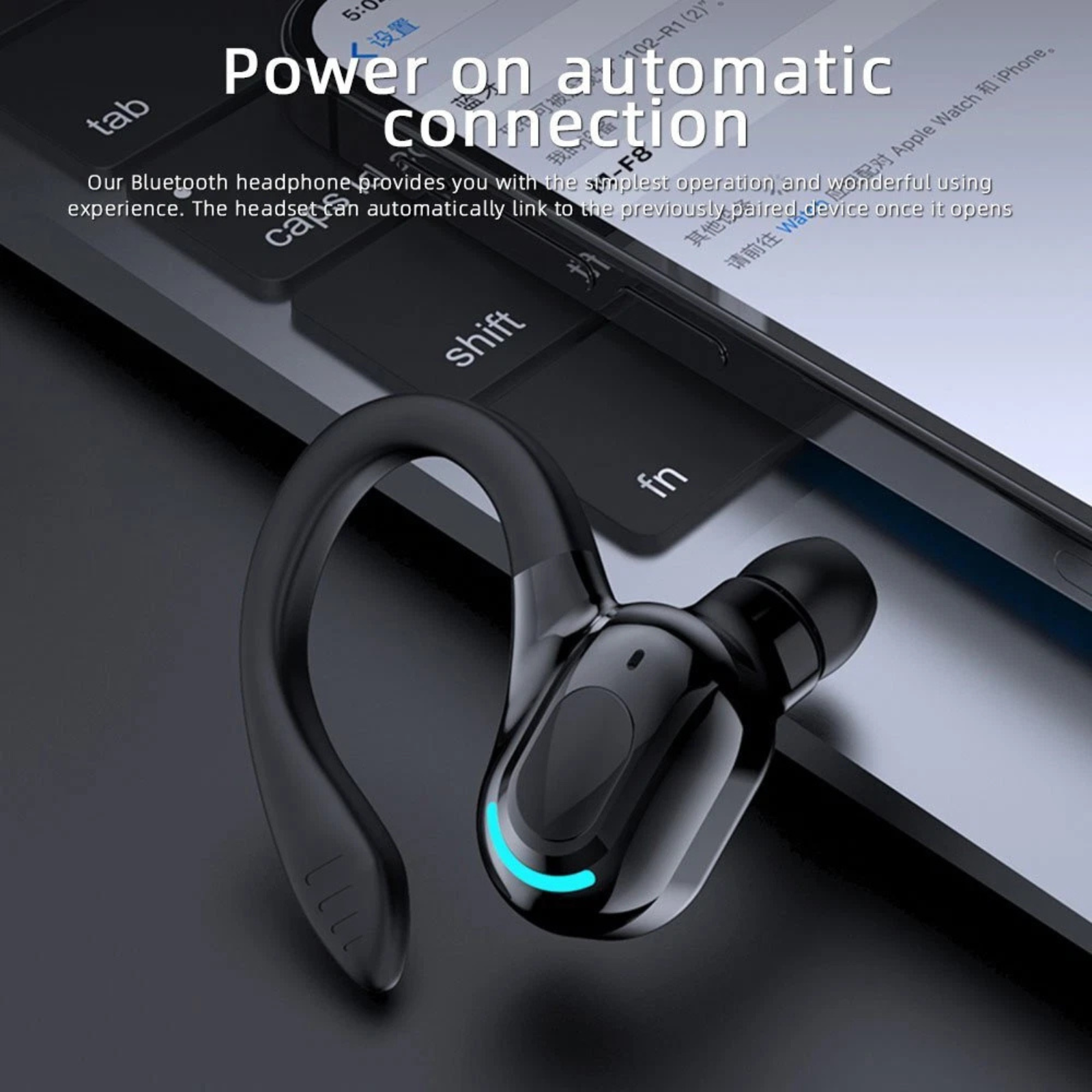 Wireless Earpiece Bluetooth 5.2 Headset with Mic Black