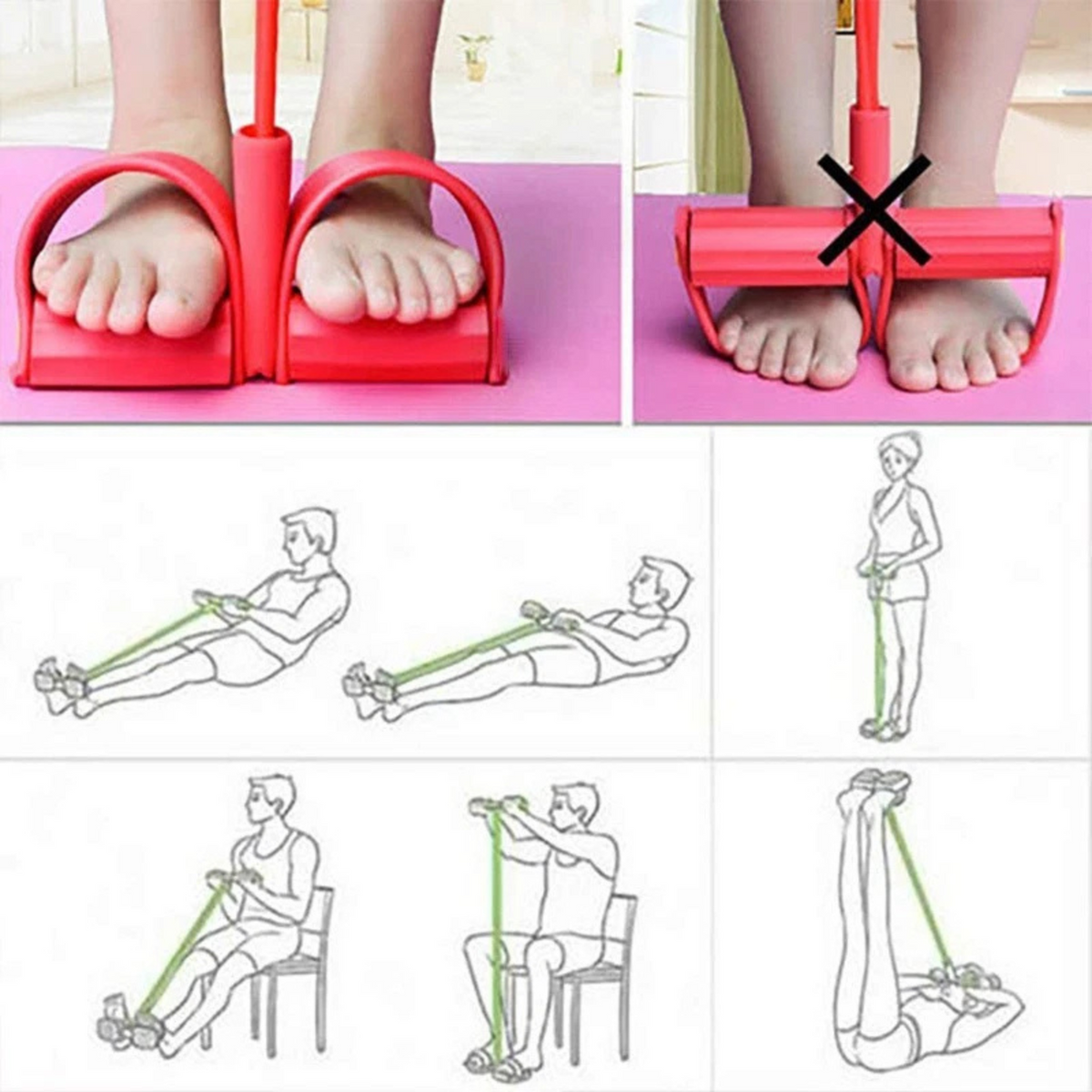 Exercise Tension Rope Multi Function Pedal Red Foot Resistance Training Tool