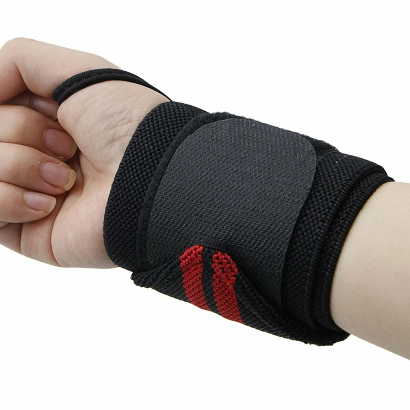 Red Wrist Support Straps Wraps Muscle Bodybuilding Weight Lifting Gym Training