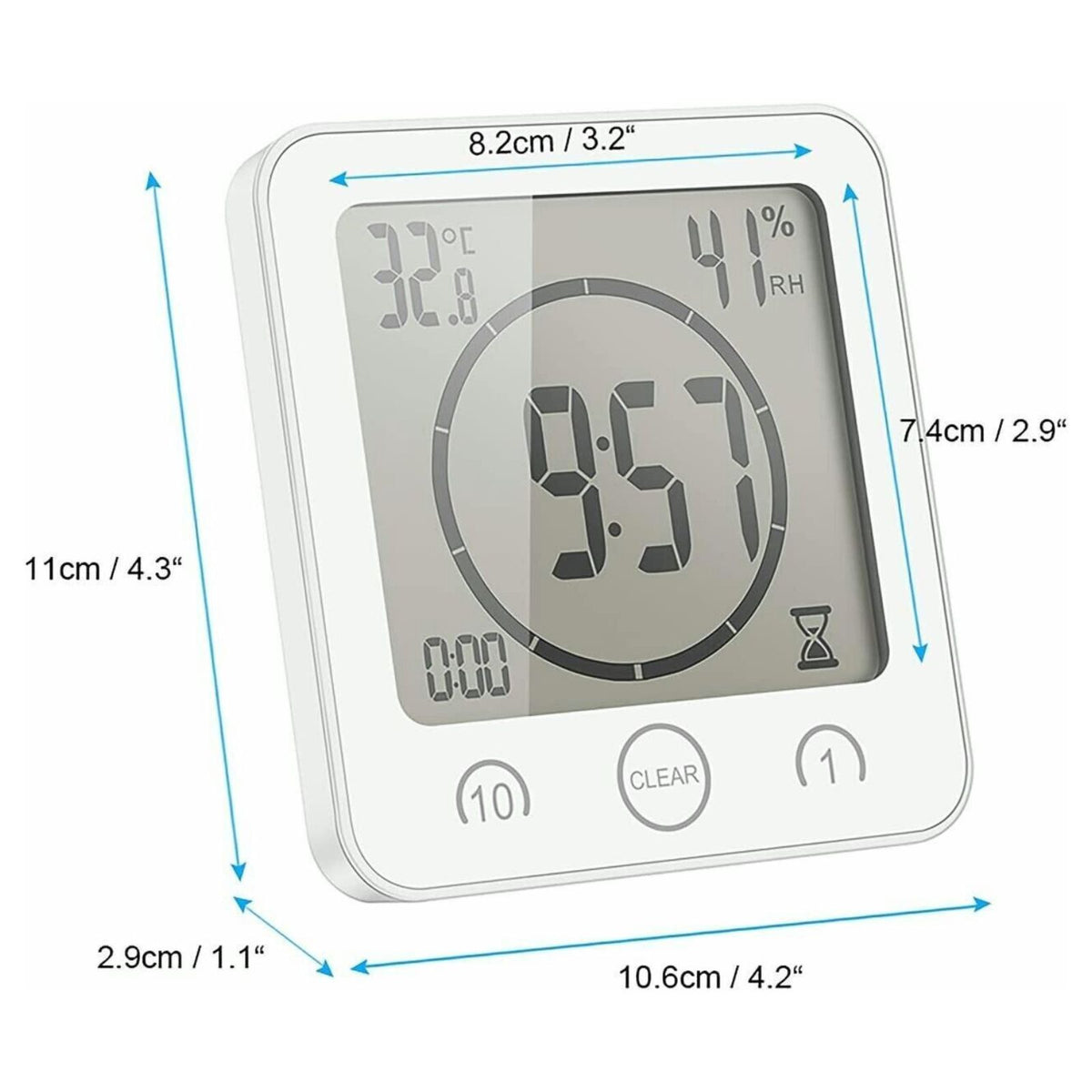 Shower Clock Timer Waterproof Digital Timer Temperature Meter Alarm White
