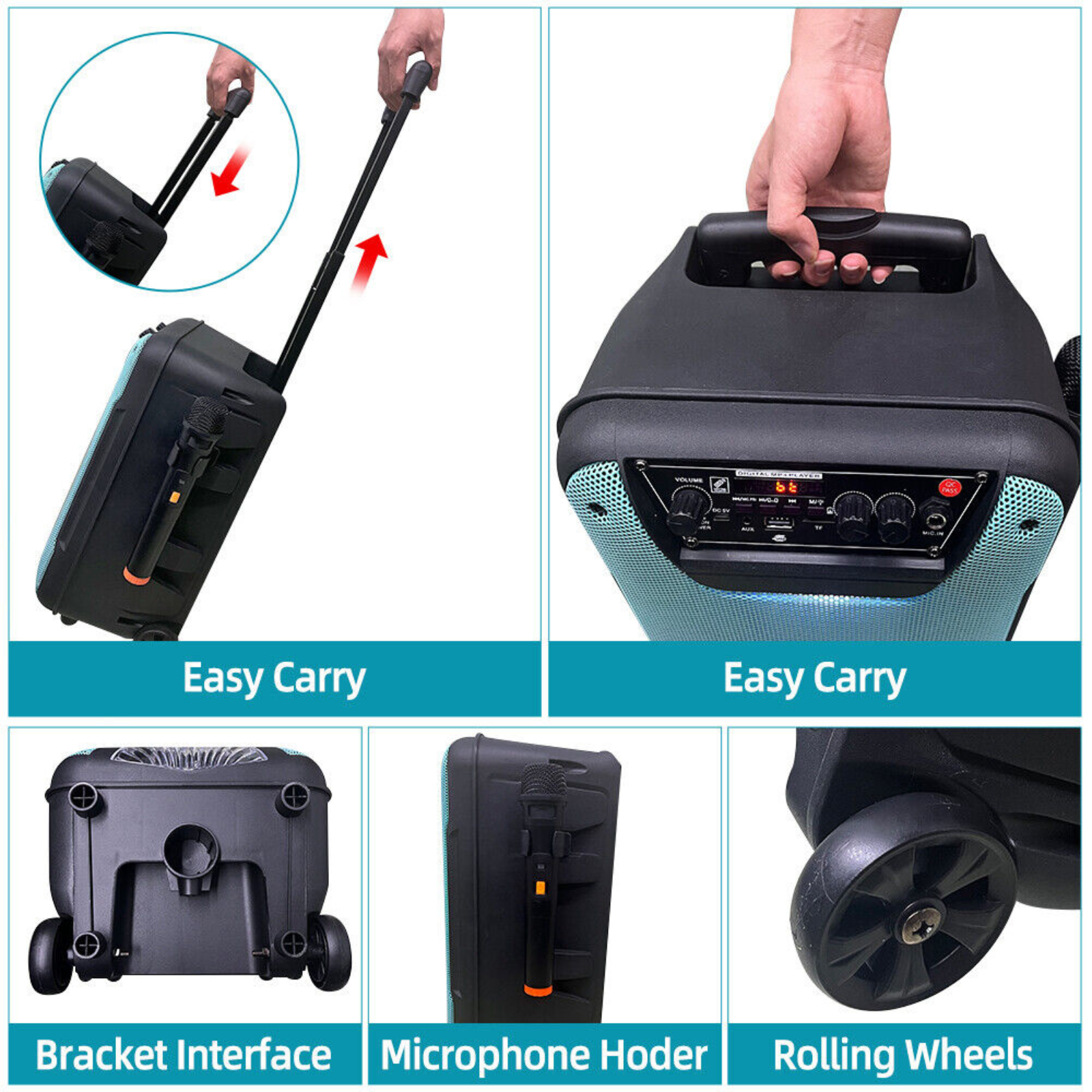 Heavy Bass Sound Stereo Karaoke 8" INCH Bluetooth Speaker Subwoofer Machine Mic