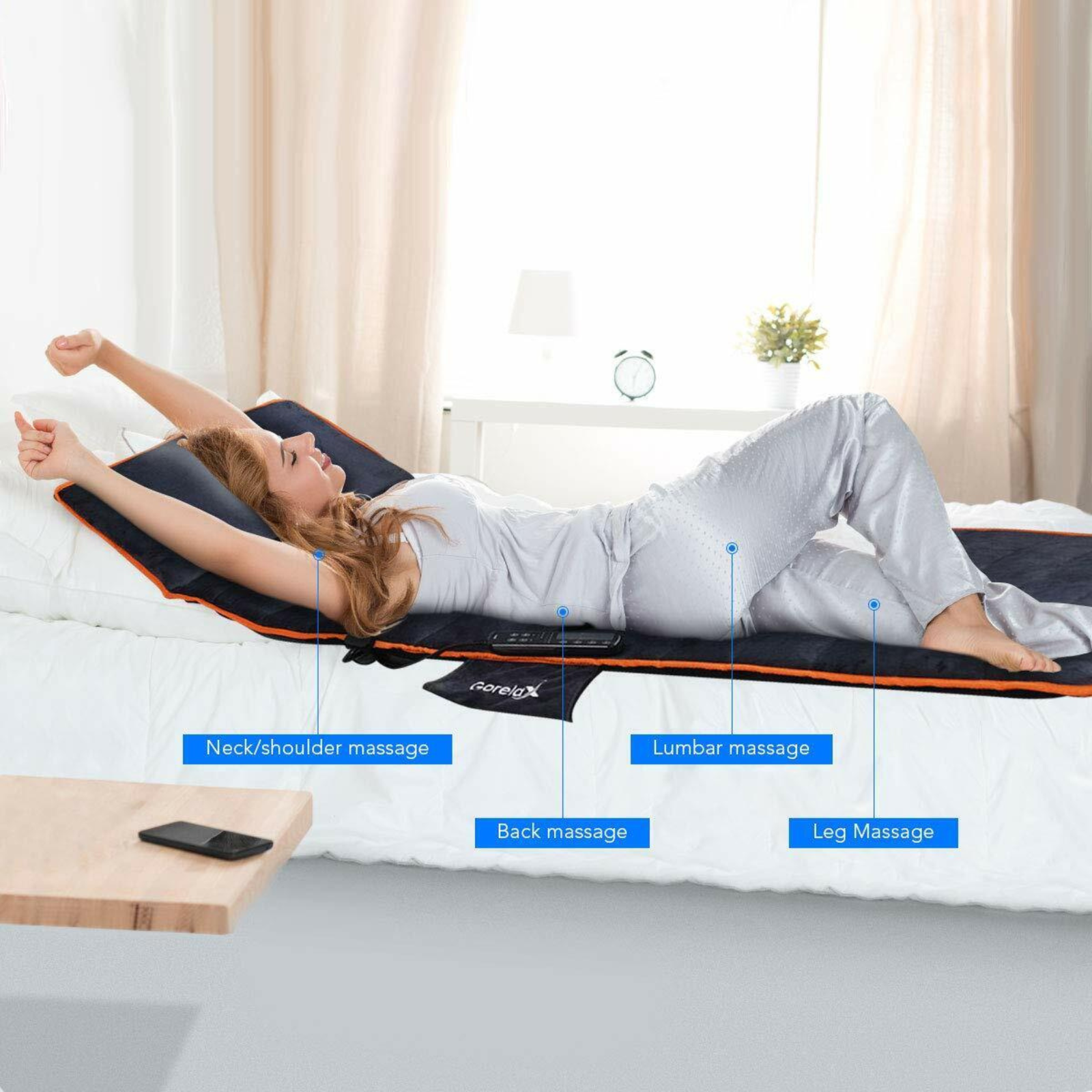 Mat Heated Cushion Full Body Vibration Head Back Massager Stress Soreness Relief