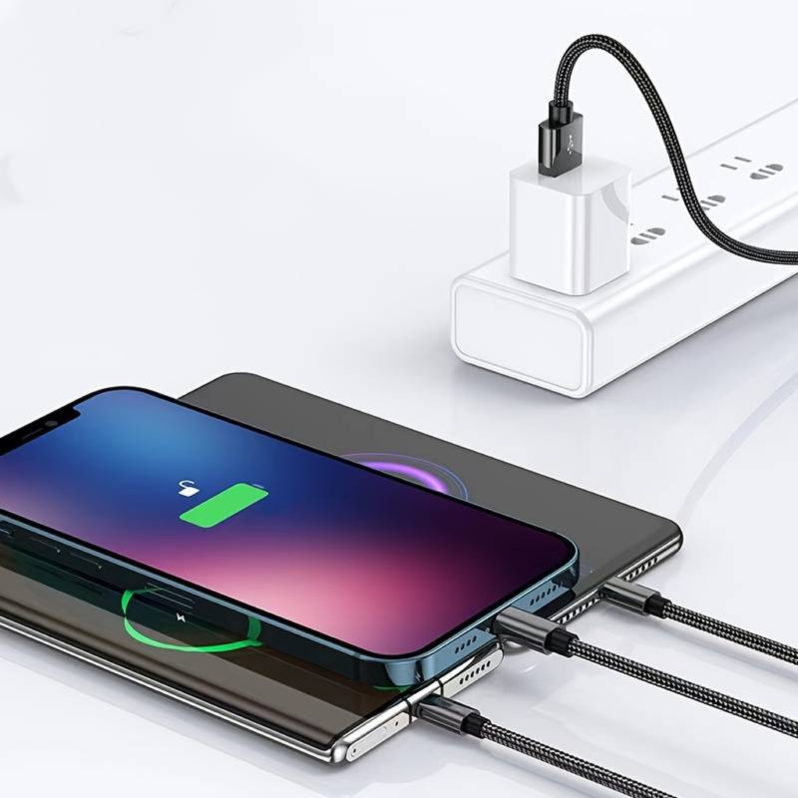 3 In 1 Multi USB Charger Charging Cable Cord For Iphone Micro USB TYPE CBlack