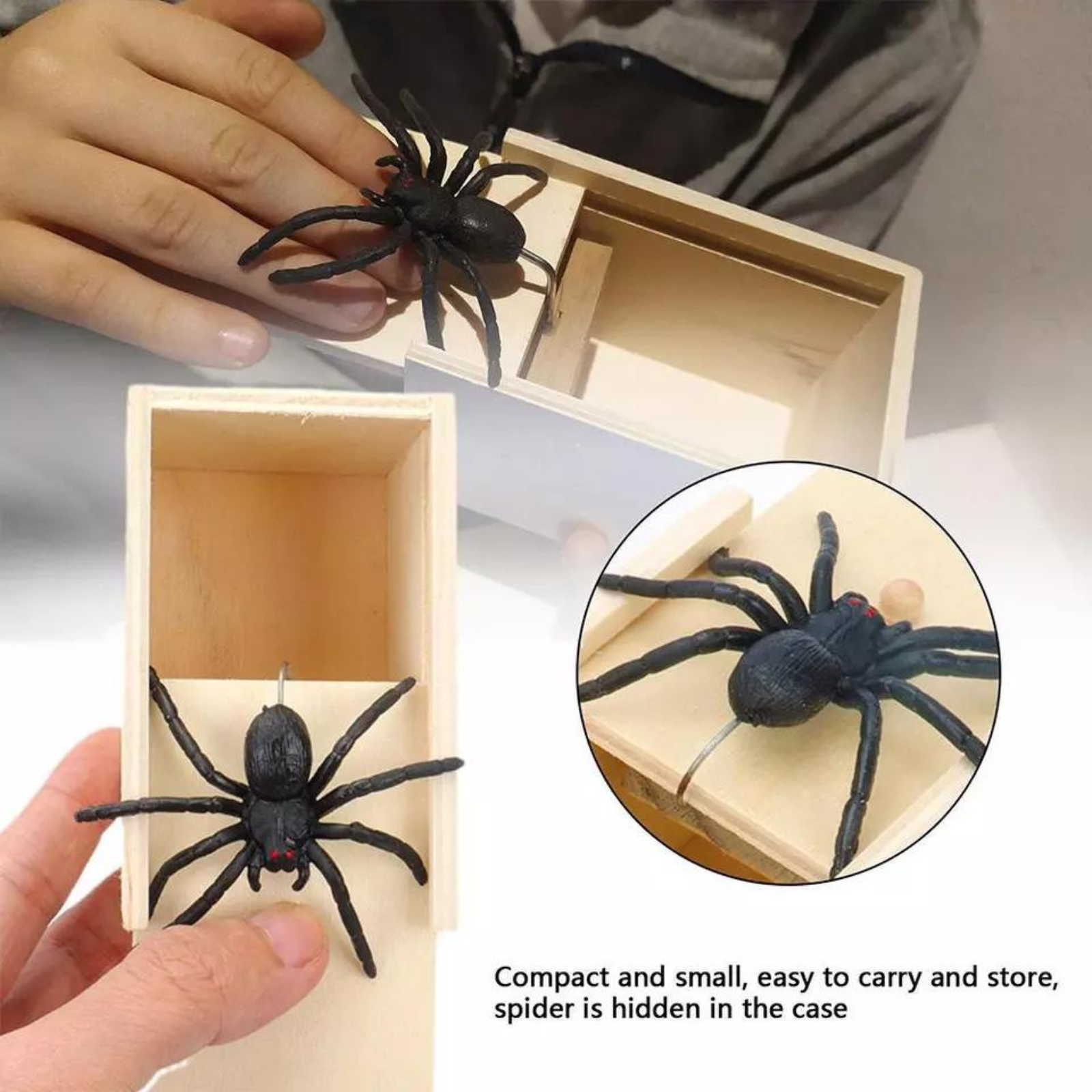 1x Scary Toy-Trick Halloween Props Spider in a Box Prank-Wooden Scare Box
