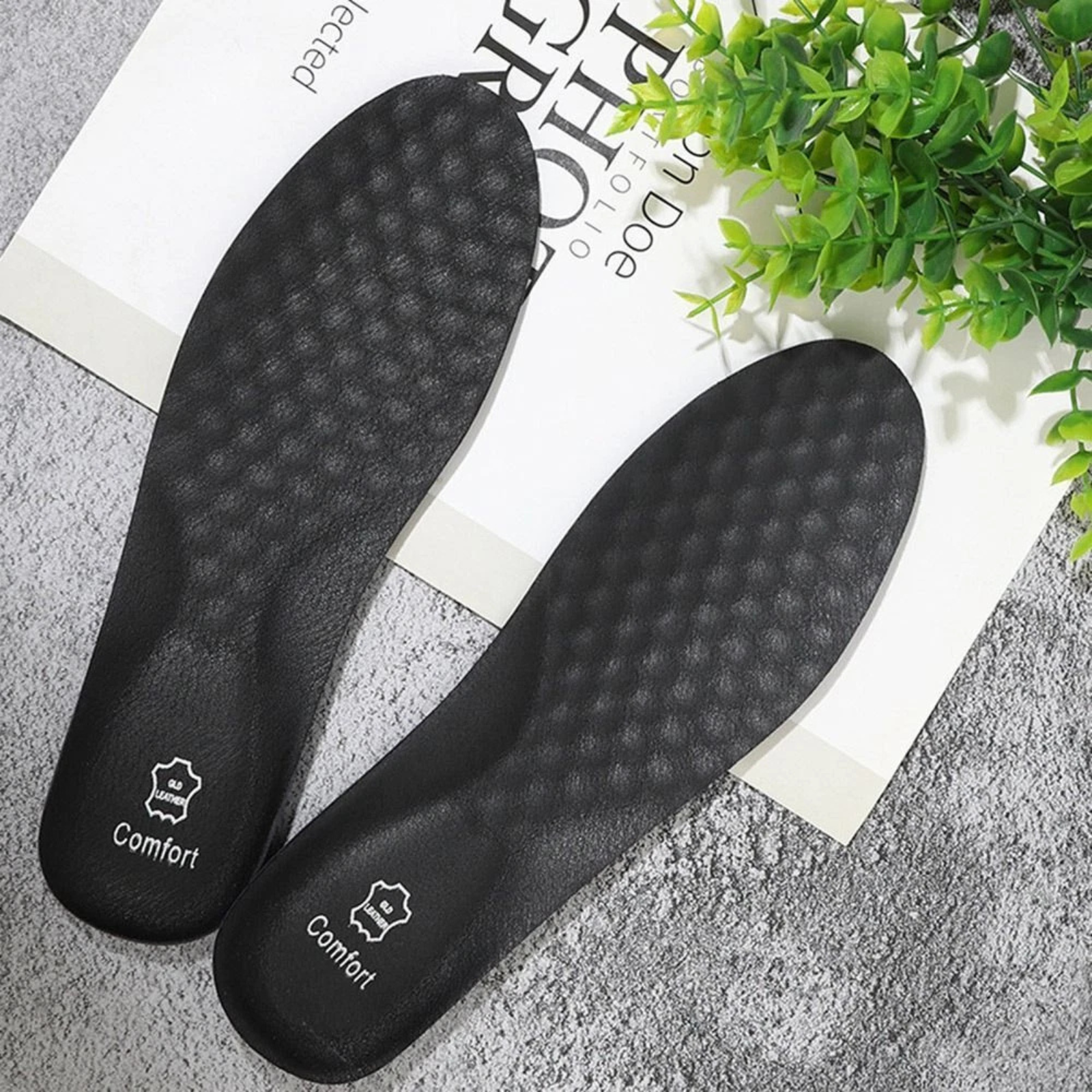 Running Insoles Leather Arch Support Shock Absorbing Comfort Black L