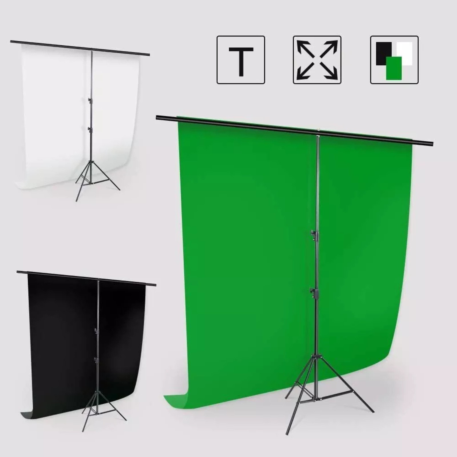 Black White Green Screen Photo Background Backdrop Stand Kit 2X3M +4 Clips