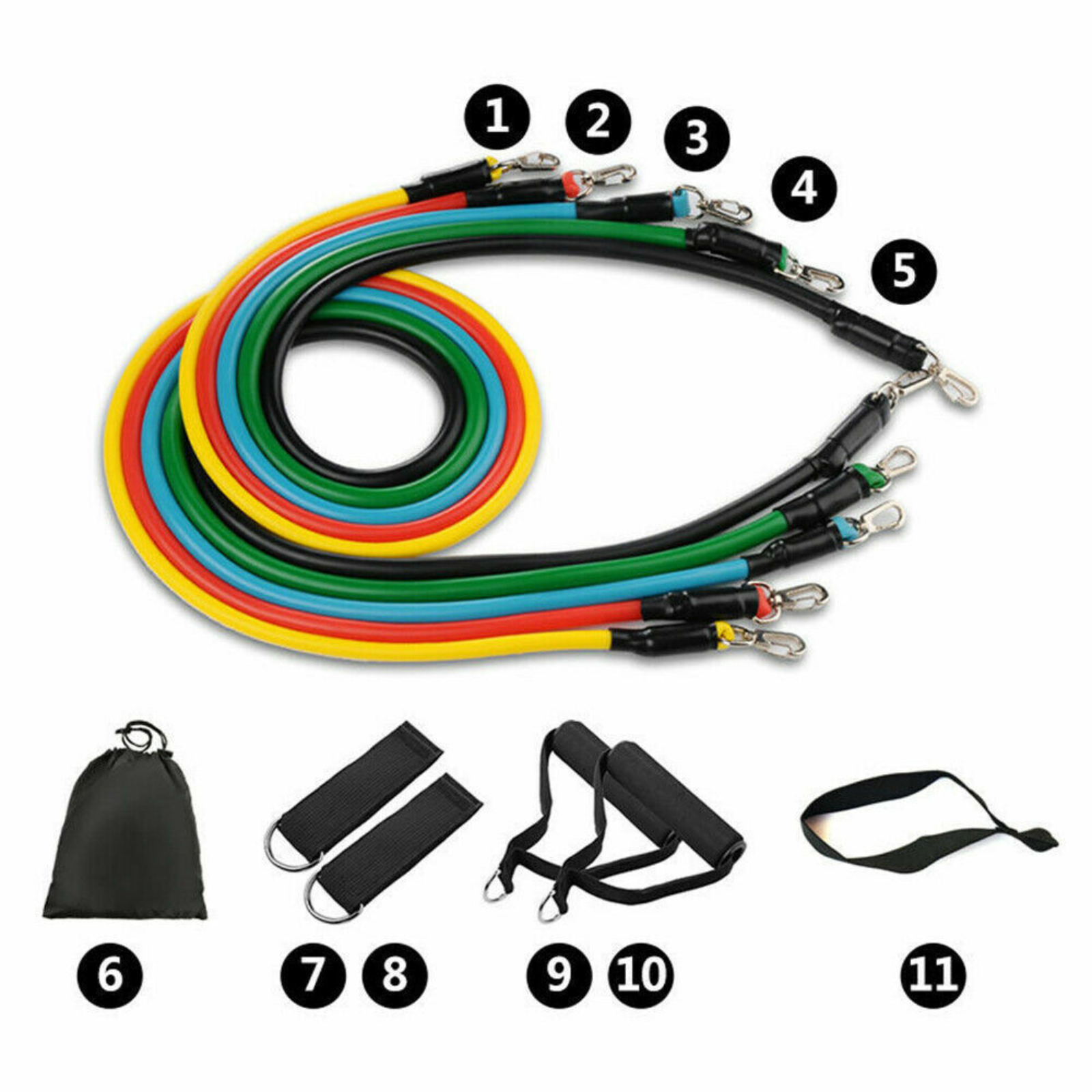 11PCS Exercise Home Gym Tube Fitness Elastic Latex Yoga Strap Resistance Bands