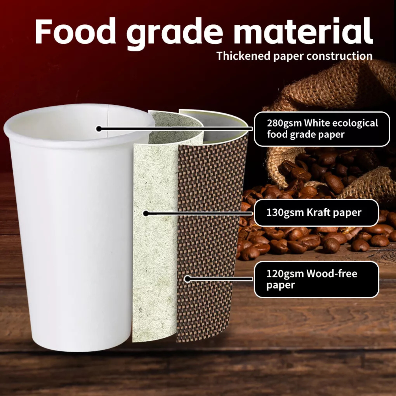 12oz (50Cups & 50Lids) Paper Takeaway Disposable Coffee Cups with Lids Healthy