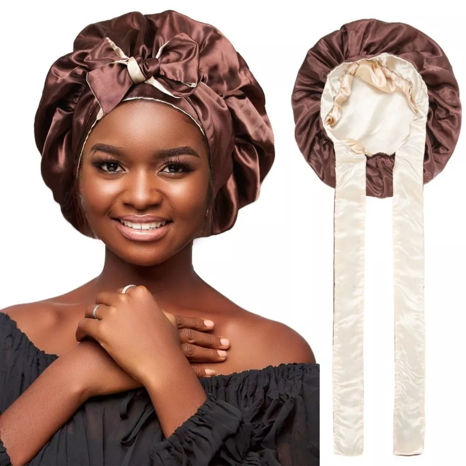 Brown Hair Cap Silk Hair Wrap Sleeping Double layer Silky Satin Bonnet