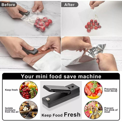 Black Food Sealer Plastic Bag Portable Mini Heat Sealing Machine Rechargeable