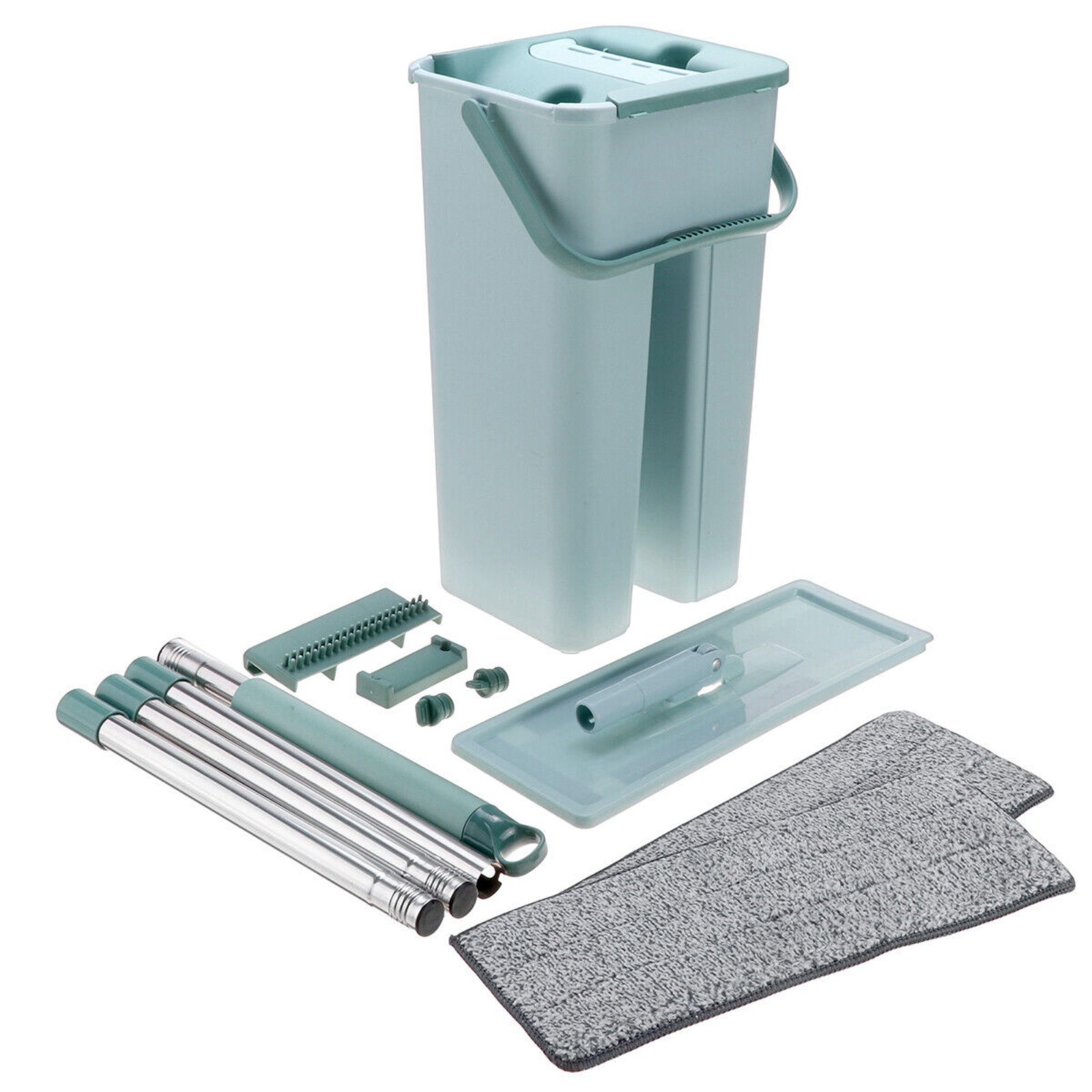 2 Mop Heads Pads Stainless Steel Mop And Bucket 360°Rotating Spin Mop Easy Clean