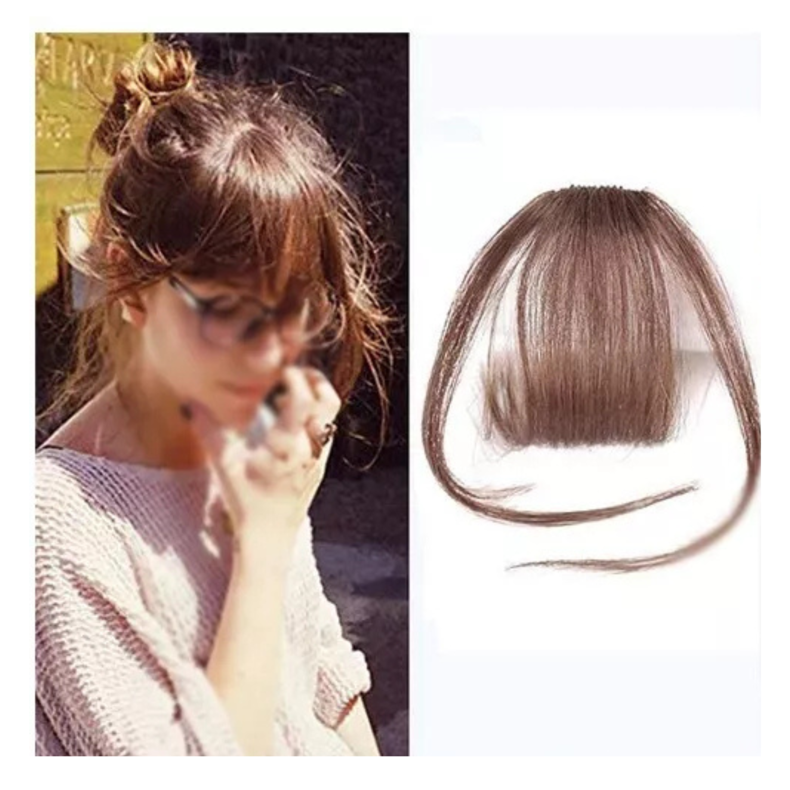 Light Brown With Sideburns Fringe Front Hairpiece Hair Extensions Clip Air Bangs