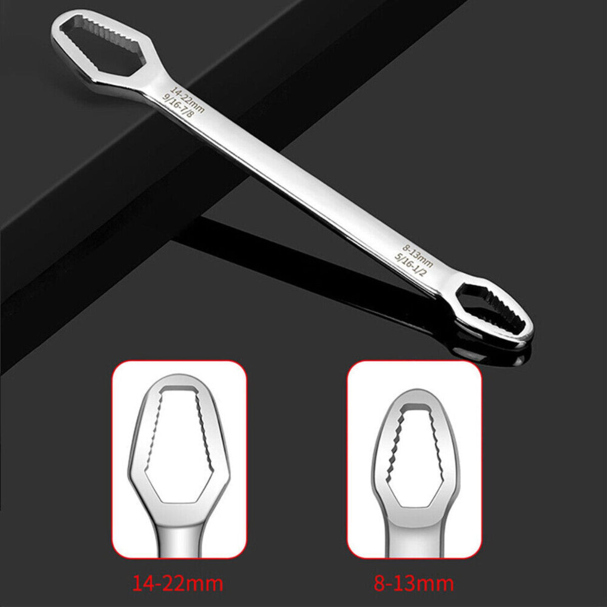 Double Head Ratchet Spanner 8-22mm Universal Torx Repair Tool Wrench Silver