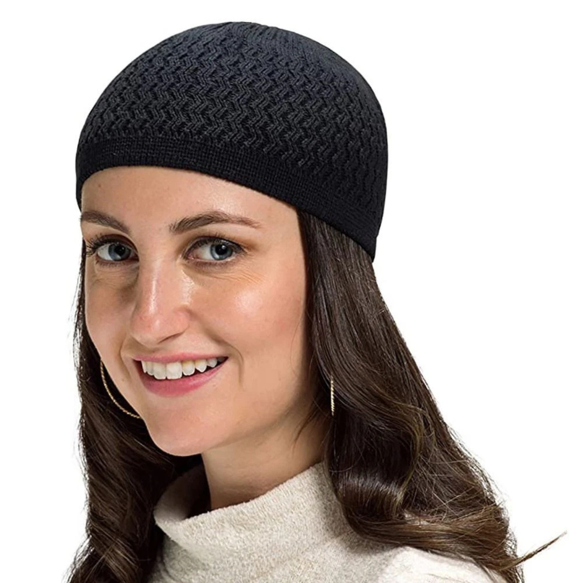 Winter Warm Knitted Hat Wool Thick Stretchy Soft Beanie Cap Black