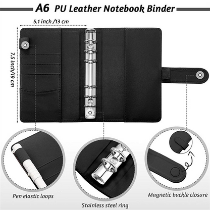 Black Notebook Binder Budget Planner PU Leather Organizer Cover Cash Pockets