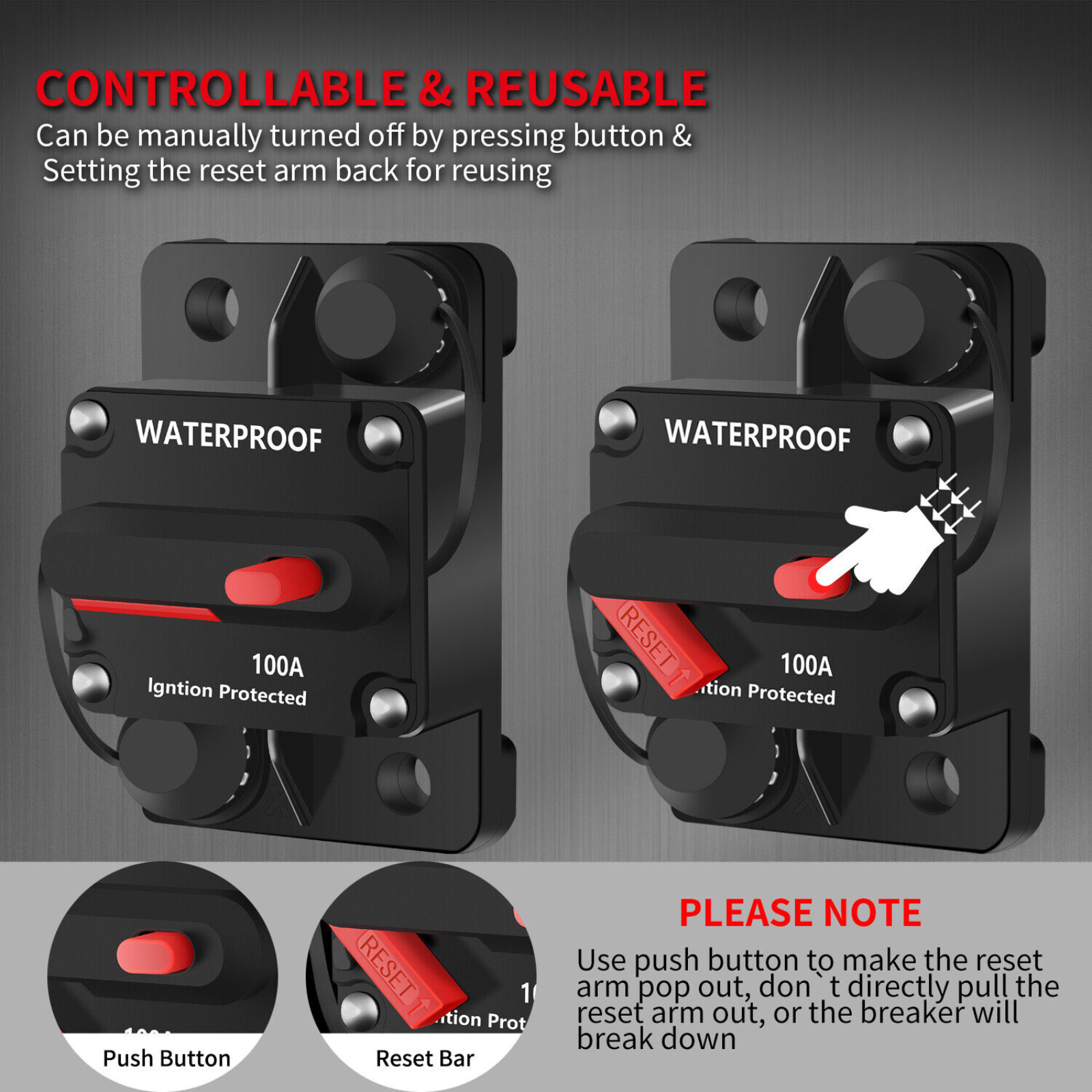 12V-48V Waterproof  Car Circuit Breaker Fuse Reset DC Car Boat Auto