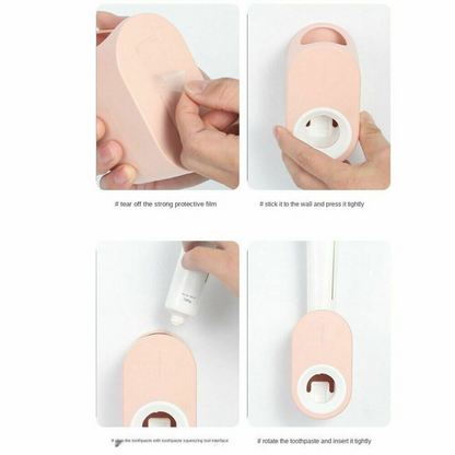 Wall-Mounted Rack Bathroom Toothbrush Holder Automatic Toothpaste Dispenser