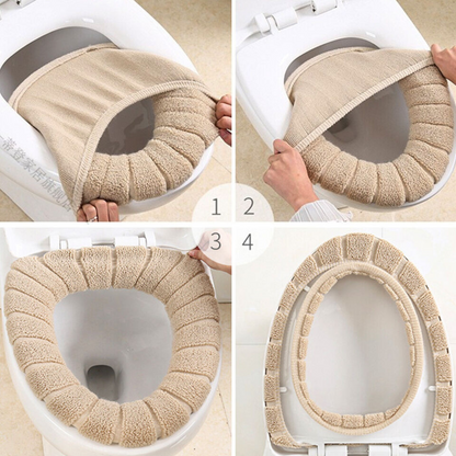 Warmer Washable Mat Cover Pad Biege Soft Bathroom Closestool Toilet Seat