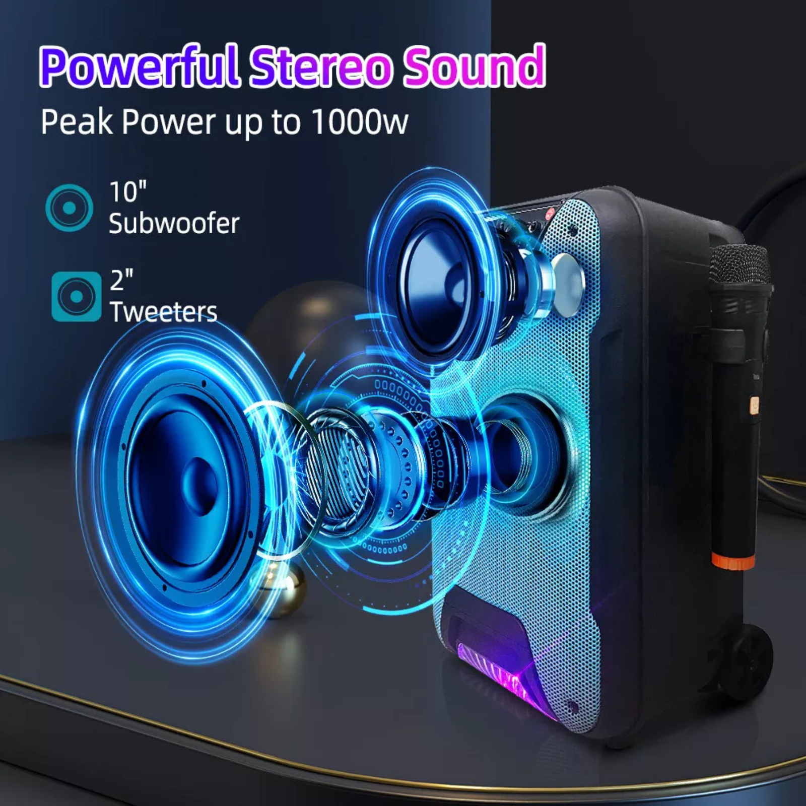 Stereo Karaoke Machine with Mic Bluetooth Speaker Subwoofer Heavy Bass Sound