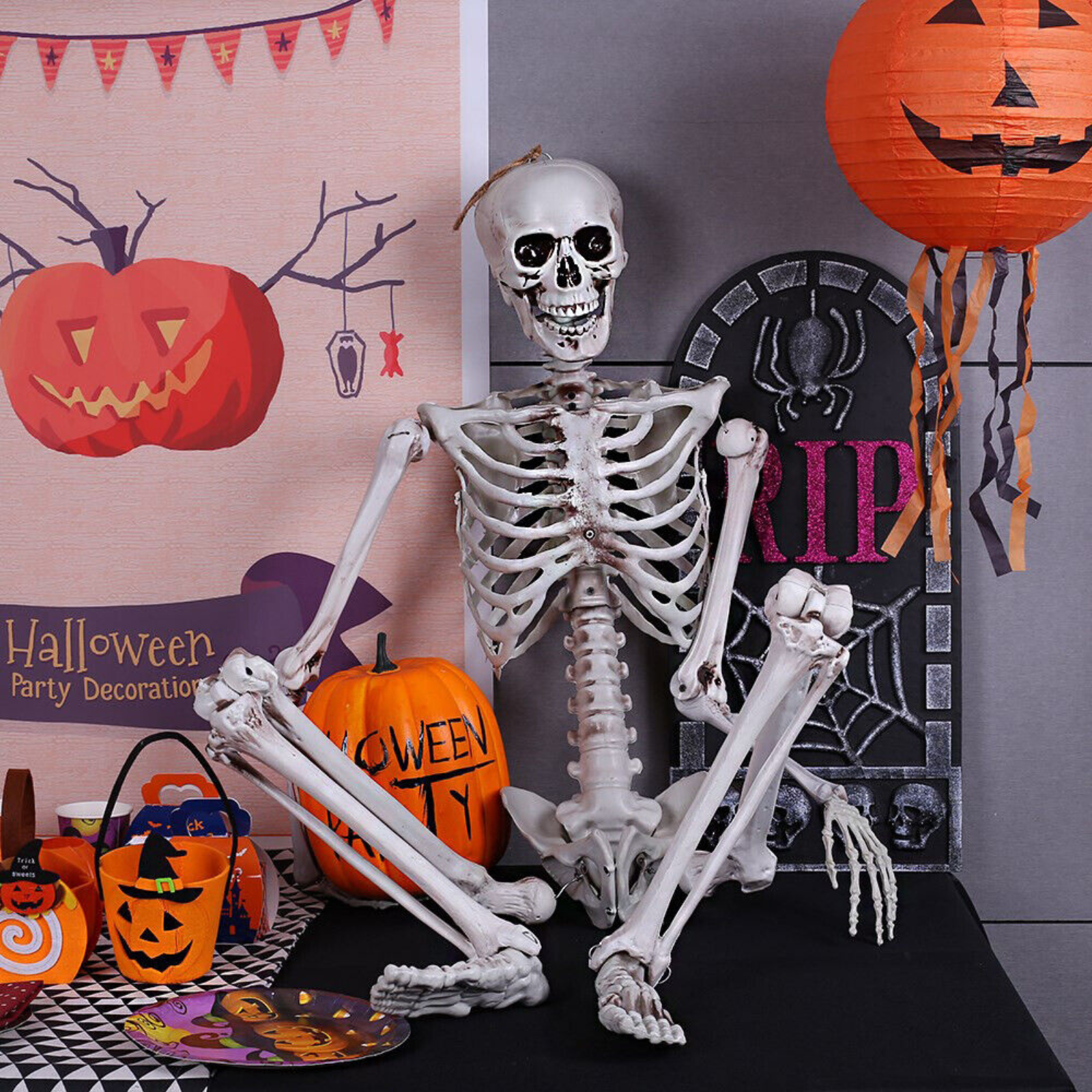 Full Life Size Human Skeleton Decoration Prop 170cm Halloween Poseable Skeleton