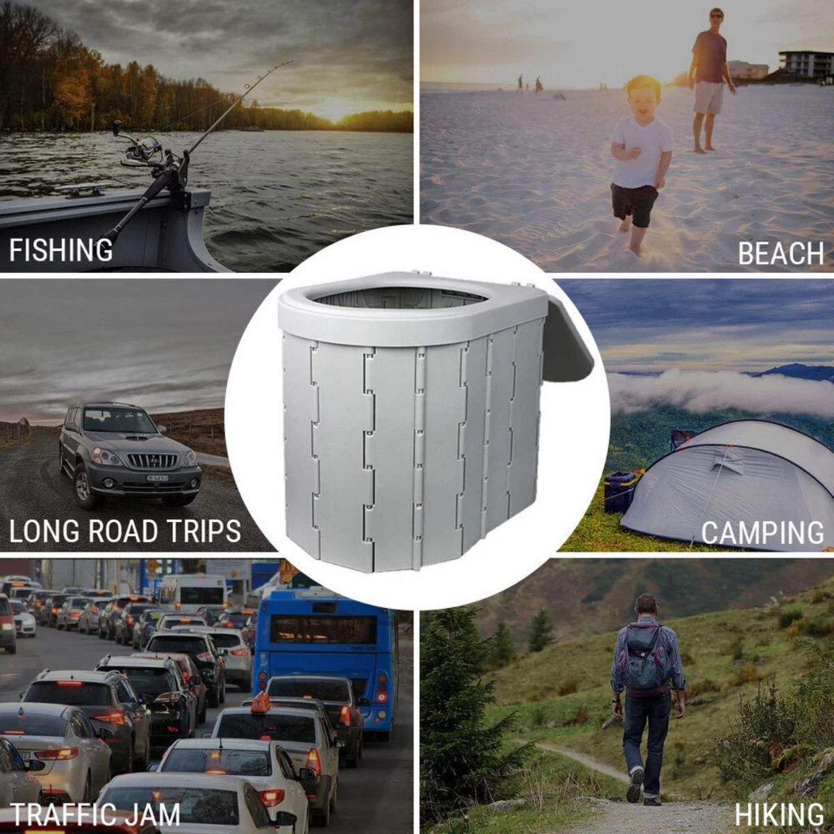 Portable Lid Camping Toilet  Foldable Easy-Clean Lightweight Design