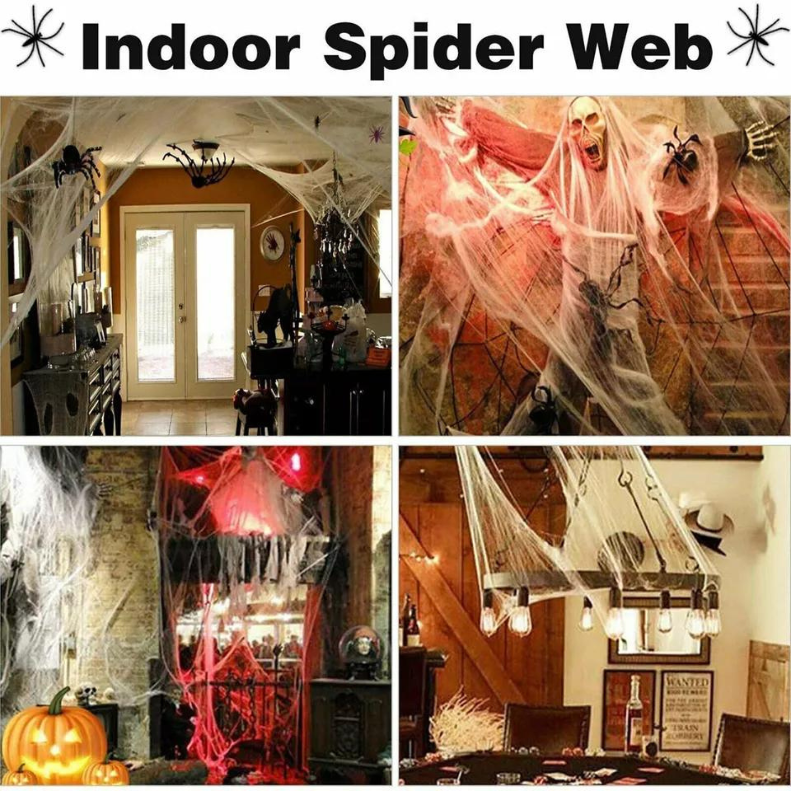 2 Spiders Scary Ghost Party Decoration Stretchable Spider Web Halloween Spooky