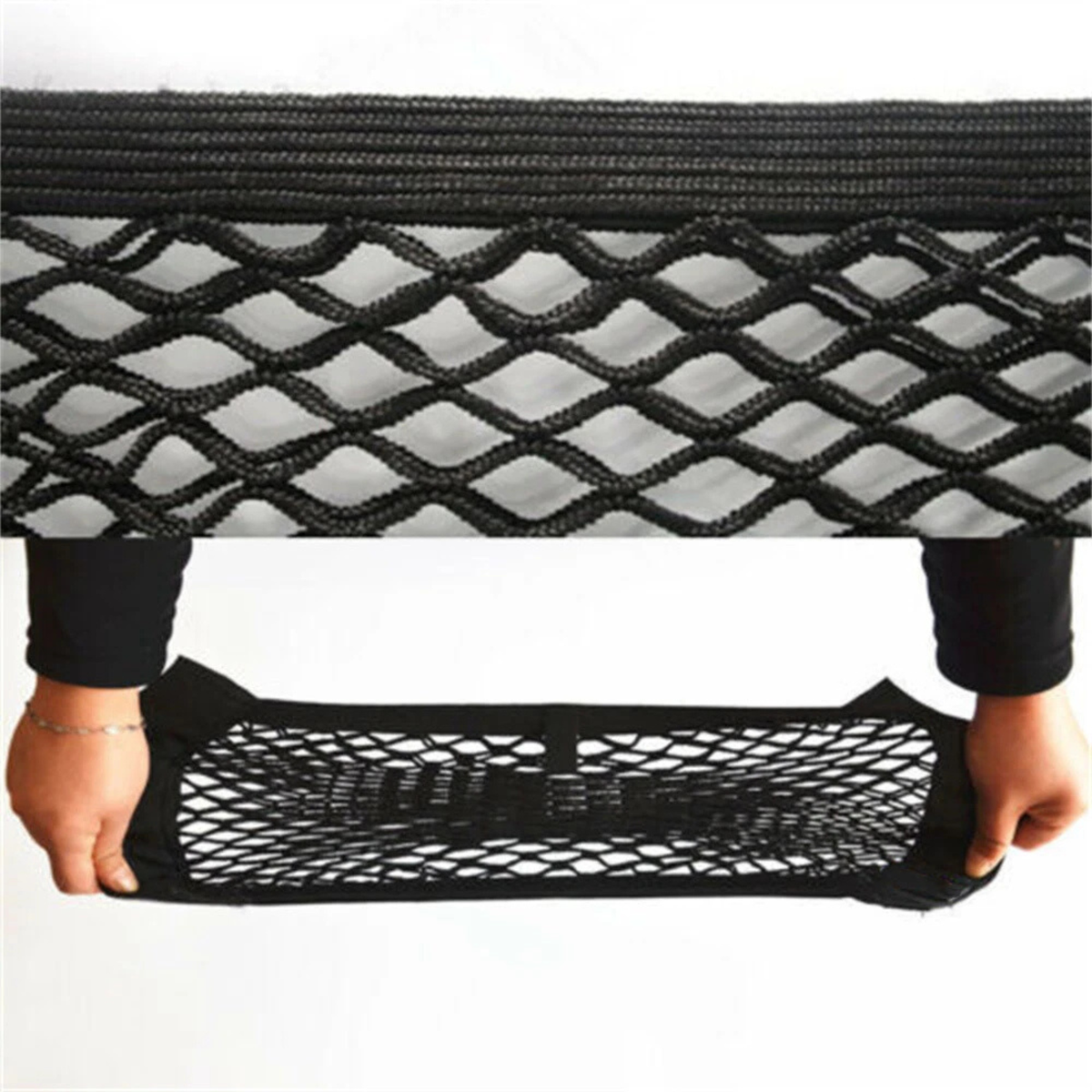 Car Net Storage Bag Rear Seat Cargo Trunk Organizer Elastic Mesh Holder Tidy
