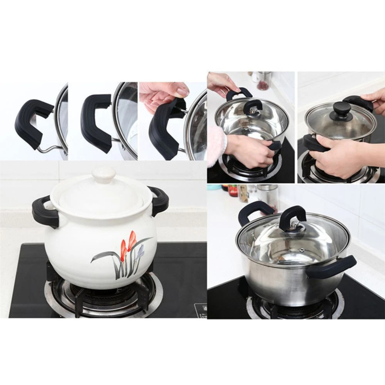 Anti Scald Pot Handle Silicone Grip Protectors Heat Resistant Black 2x Medium