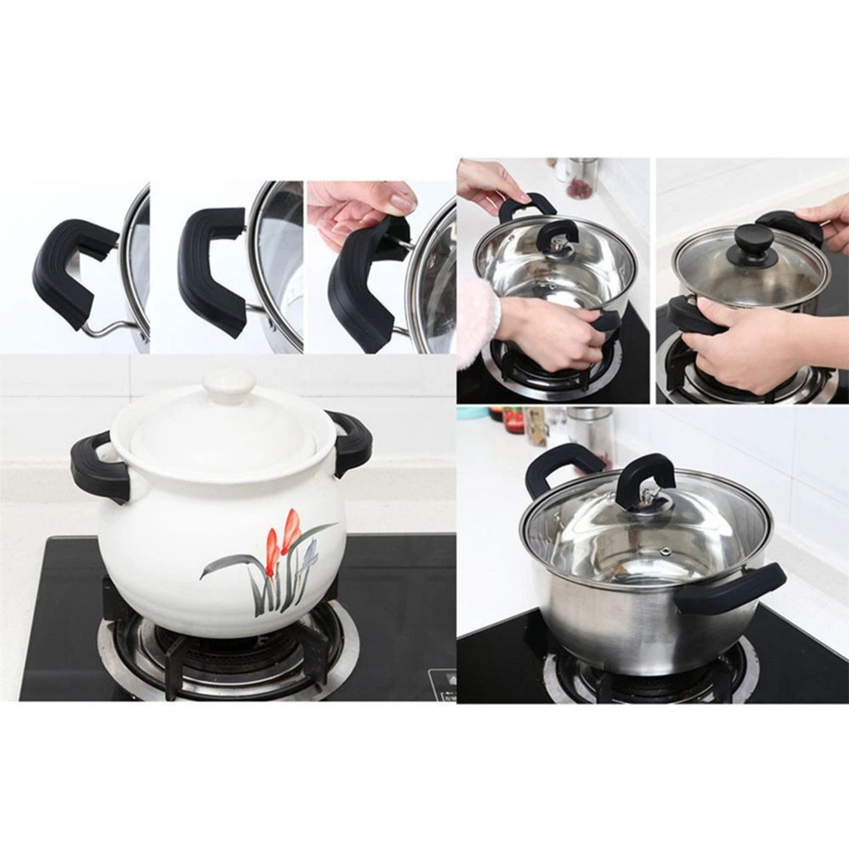 Anti Scald Pot Handle Silicone Grip Protectors Heat Resistant Black 2x Medium