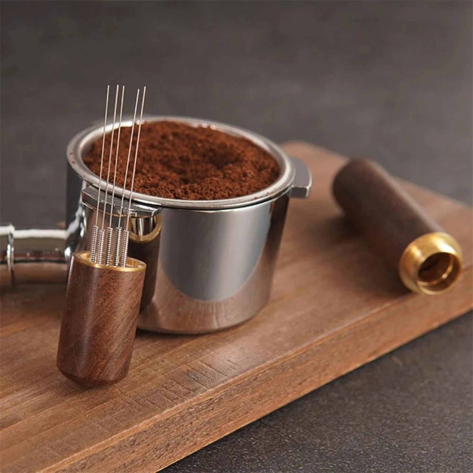Needle Type Distributor Tamper Stainless Steel Espresso Coffee Dark Brown