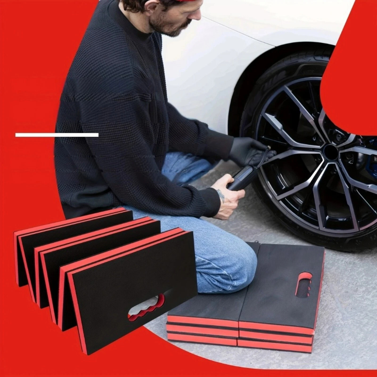 Waterproof Mechanic Folding Kneeling Pad Red Thick Foam Mat for Workshop
