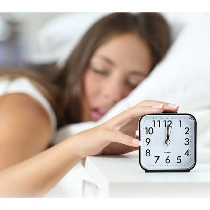Quartz Alarm Clock Black With Night Light Silent Bedside Timepiece