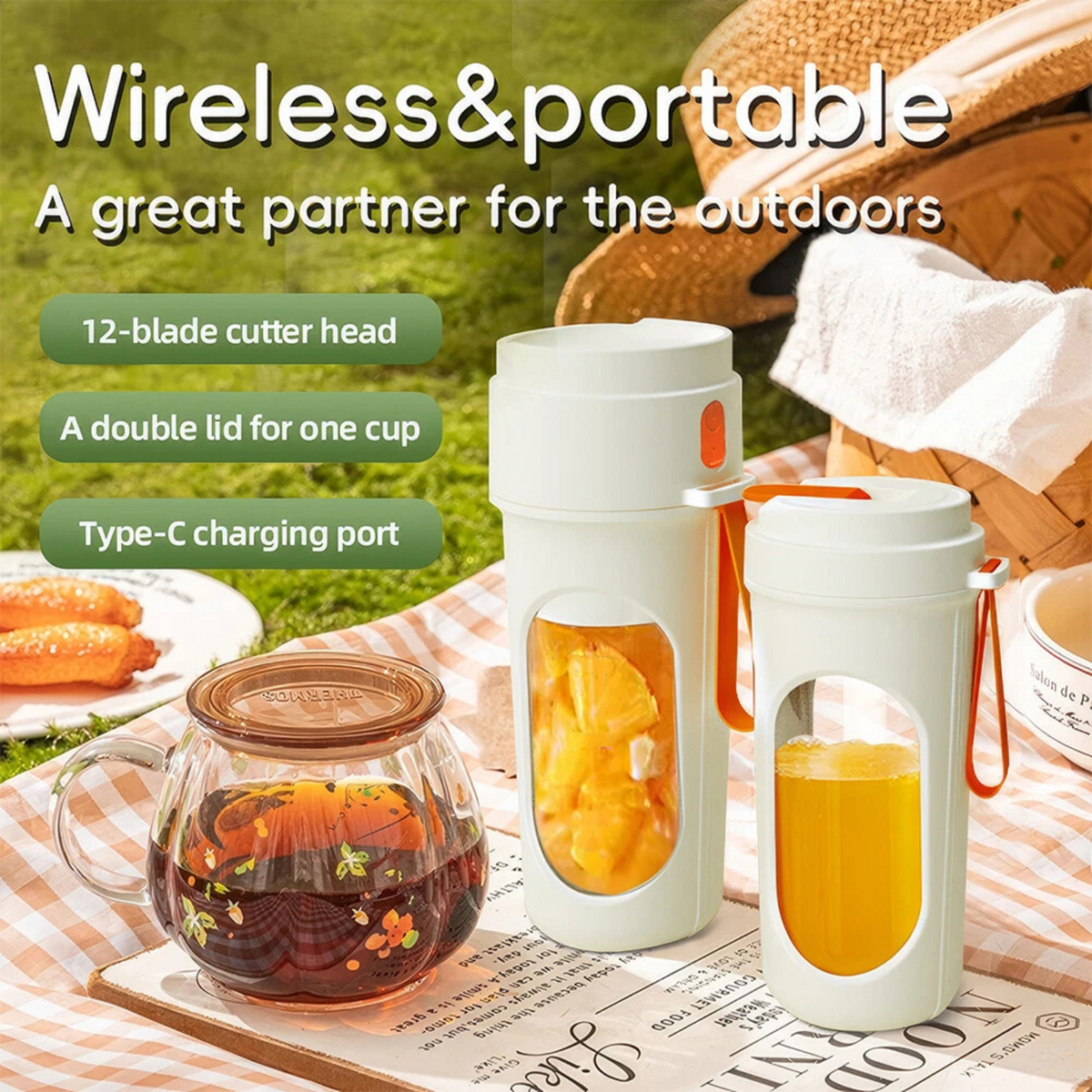 Shakes Juicer Cup USB Rechargeable Portable Blender Personal Mini Mixer Orange