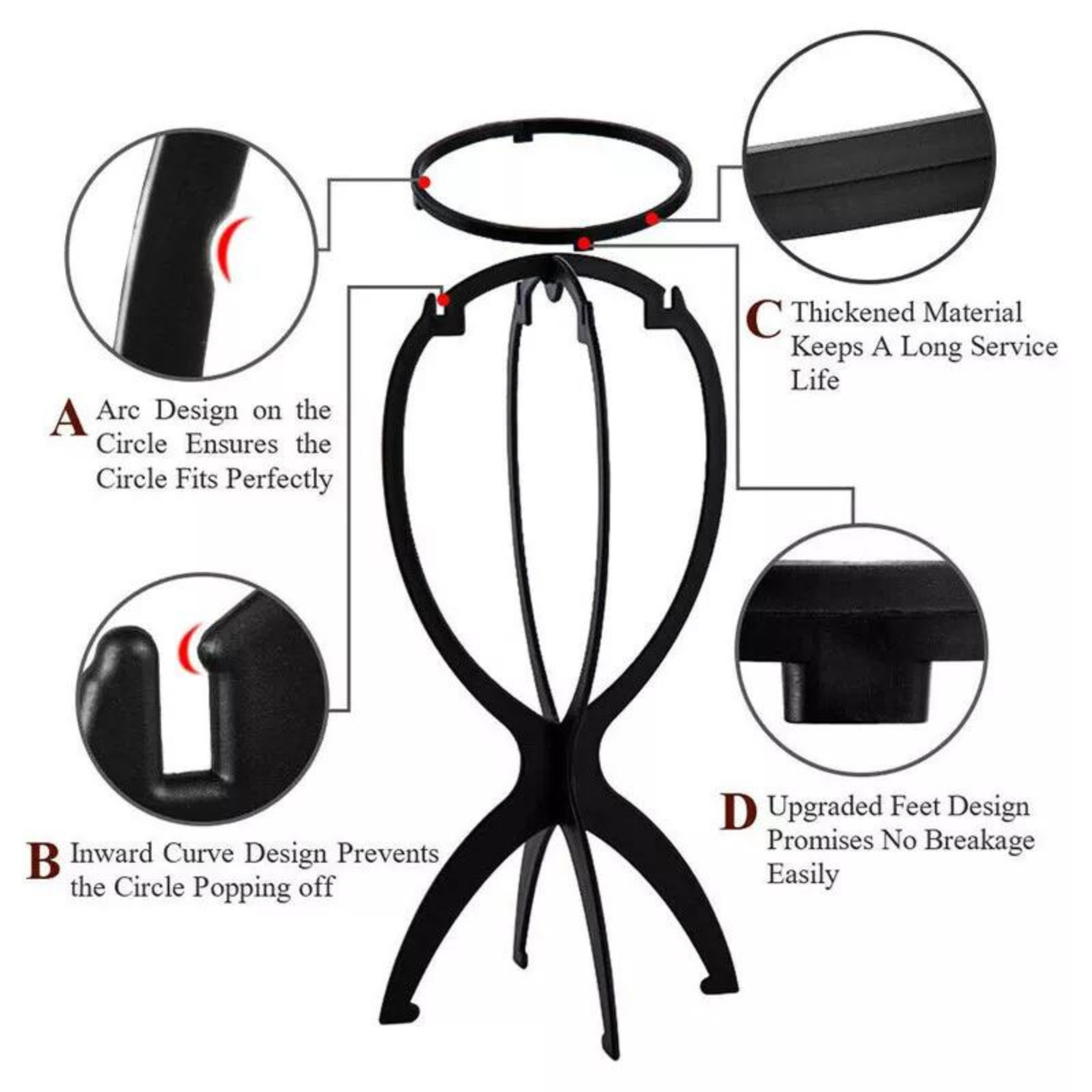 Black Wig Hair Tool Display Holder  Folding Hat Cap Stand Stable