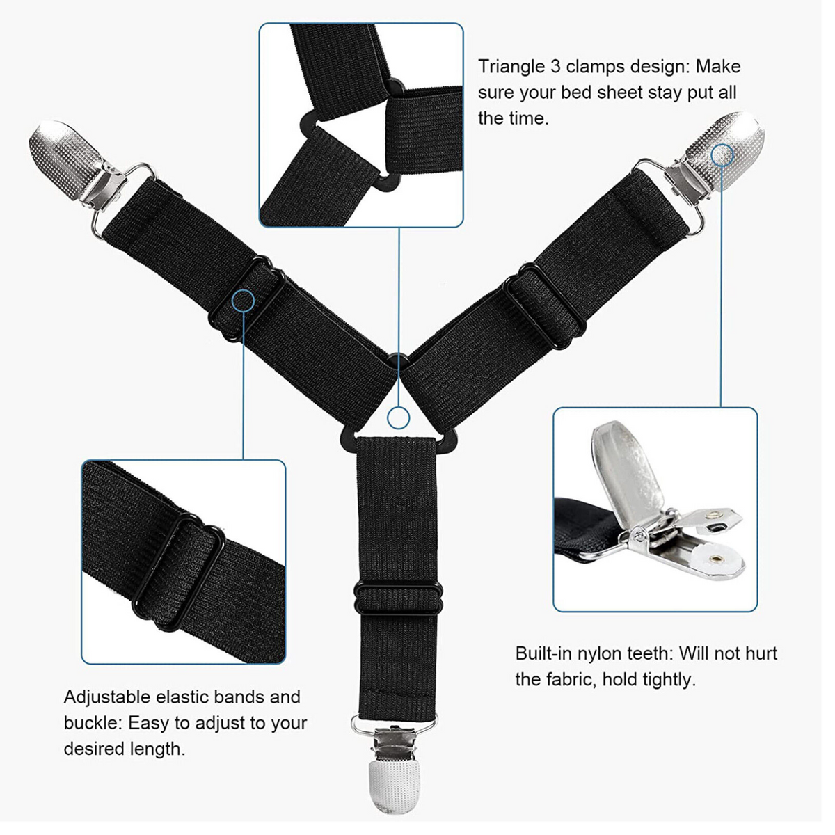 Suspender Straps Mattress Holder 4PCS Triangle Bed Sheet Grippers Clips