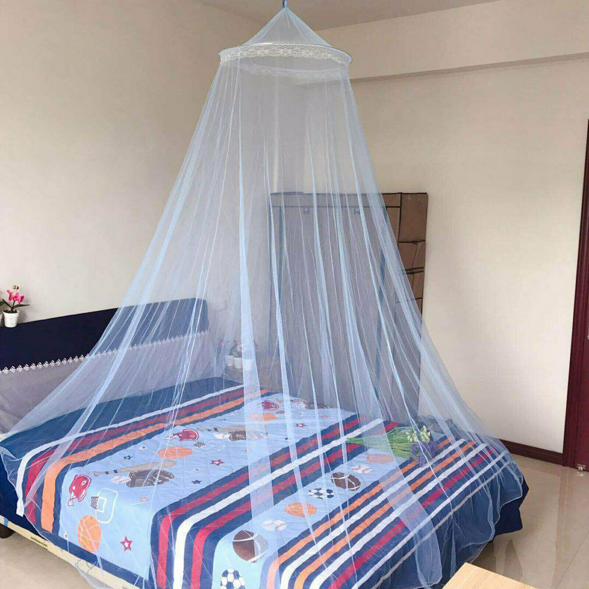 Blue Bed Curtain Dome Stopping Mosquito Net Double Single Queen Canopy
