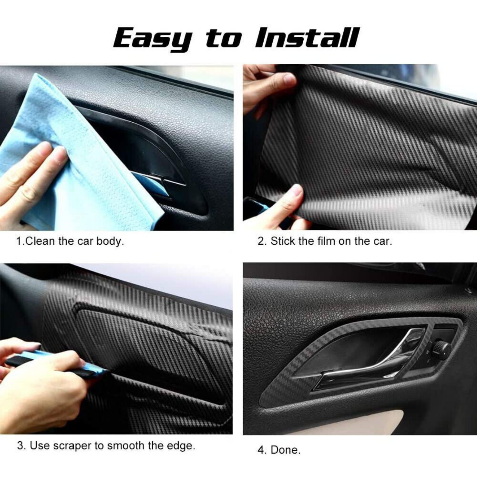 Carbon Fibre Vinyl Wrap 4D Gloss Black 50cmx1.51M Car Air Release Film Sticker
