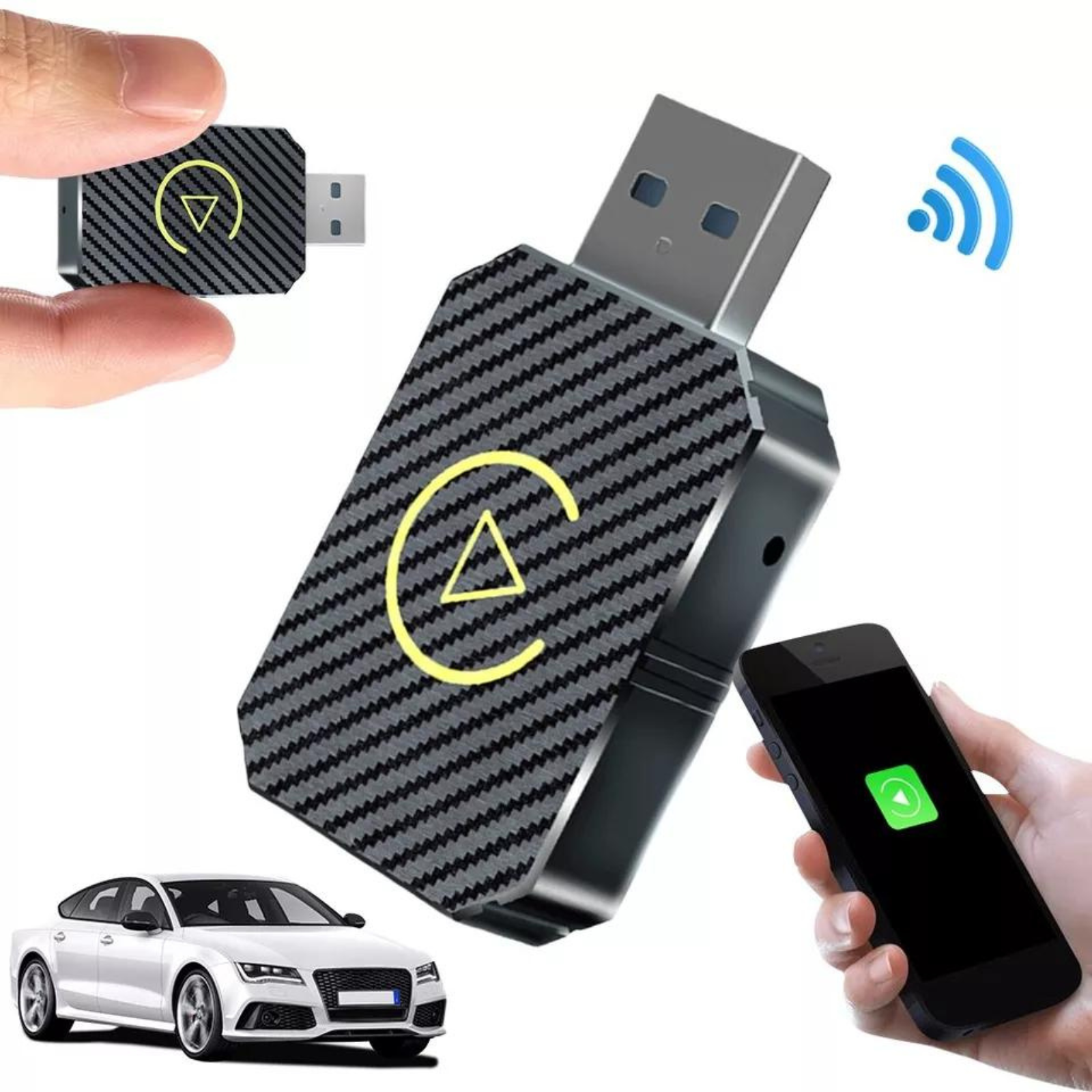 Wireless Apple Carplay Adapter Car Dongle PLUS 2x Sun Visor Glasses Holder Clip