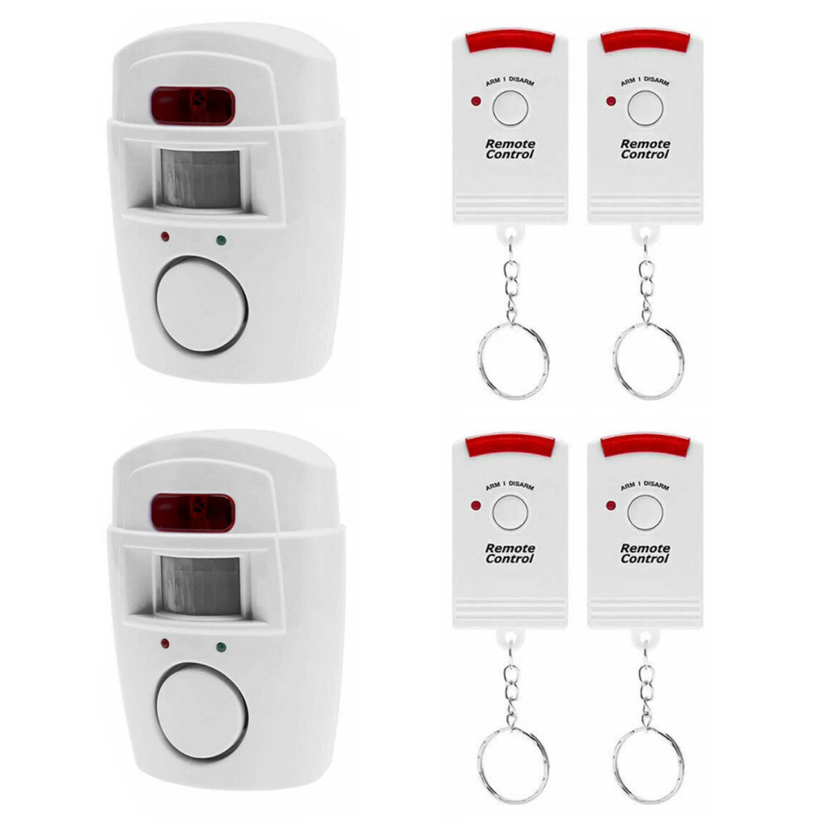 Wireless PIR Motion Alarm Sensor Set 4 Units with 8 Remote Controls