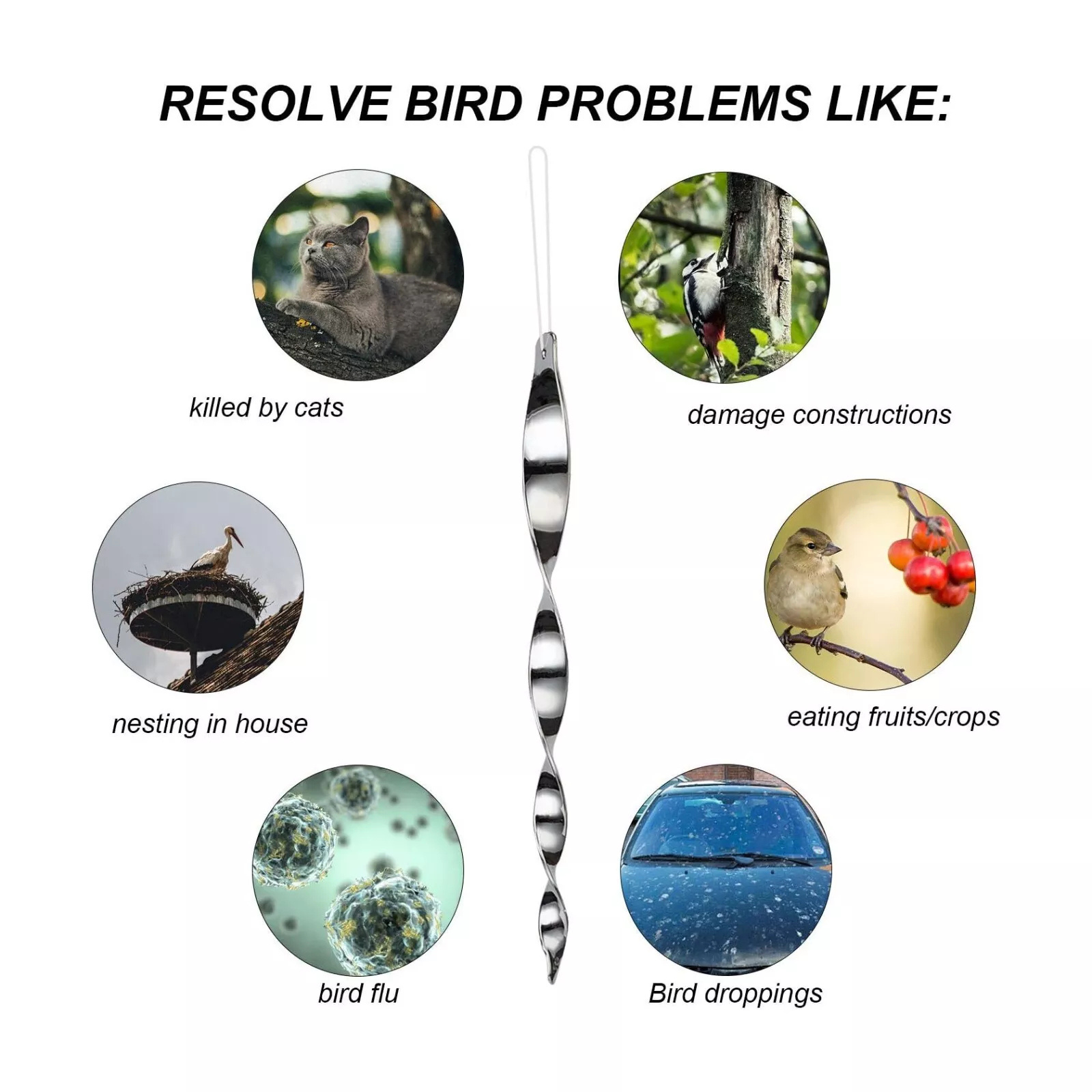 12pcs Deterrent Rods  Wind Twisting Scarer Repellent Reflective Bird Repeller