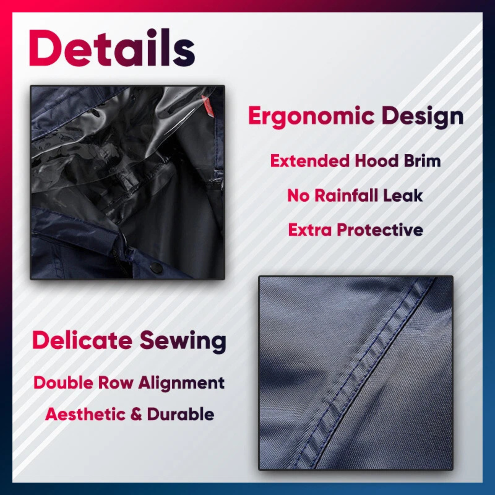 Long Trench Hiking Outdoor Camping Waterproof Rain Jacket Coat Raincoat L Blue