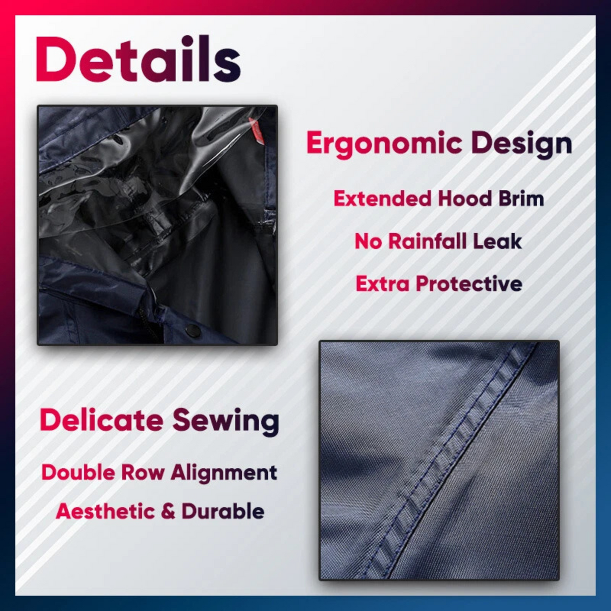 Long Trench Hiking Outdoor Camping Waterproof Rain Jacket Coat Raincoat L Blue