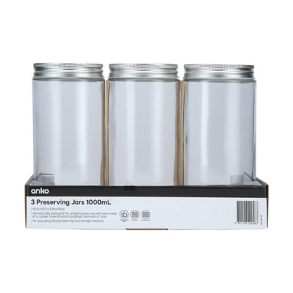 1000ml Mason Jar 3pcs Empty Jar Preserve Bottles Storage Spice Canning Jars