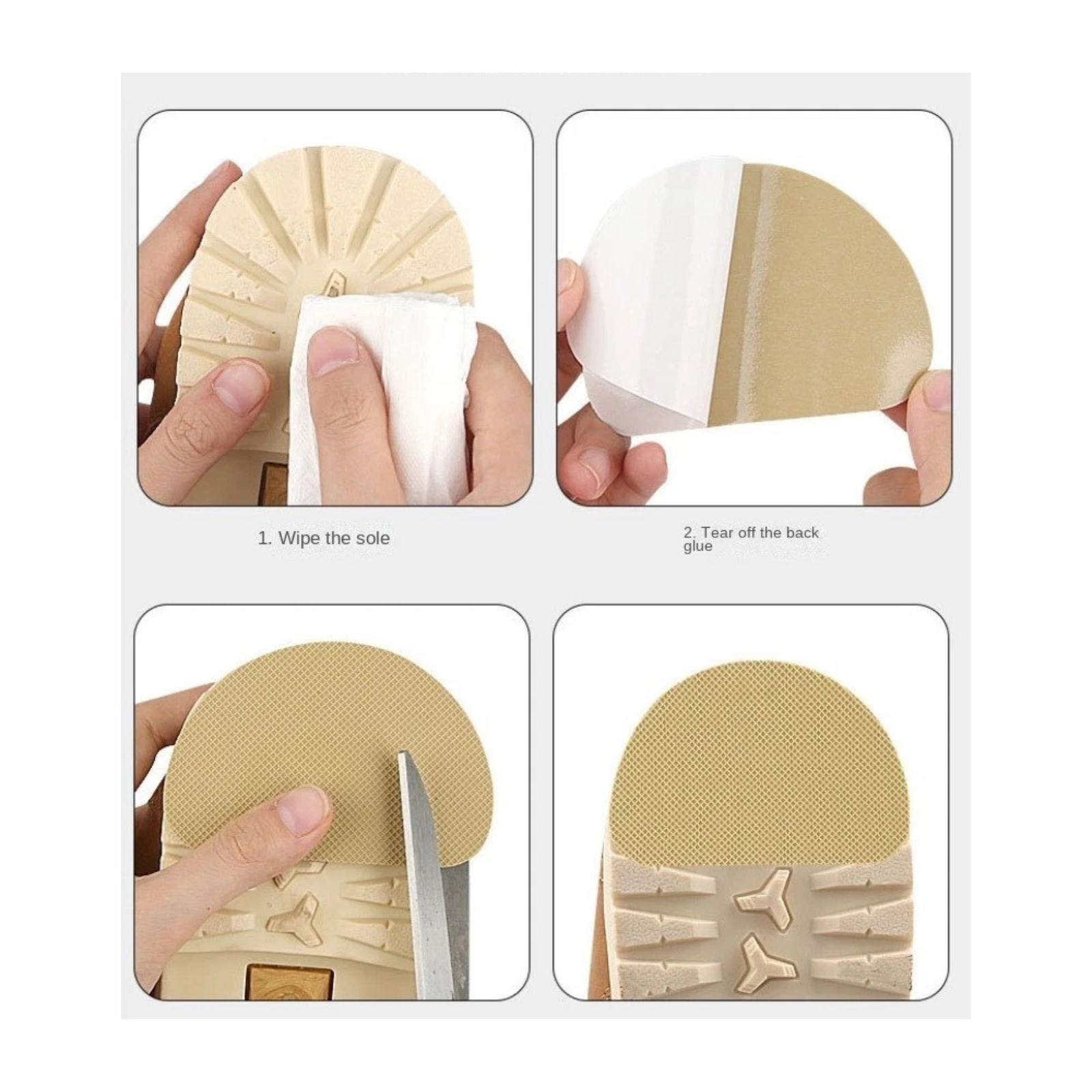 Khaki Non-Slip Self-Adhesive Rubber Shoe Pieces 9x6cmx1.5mm