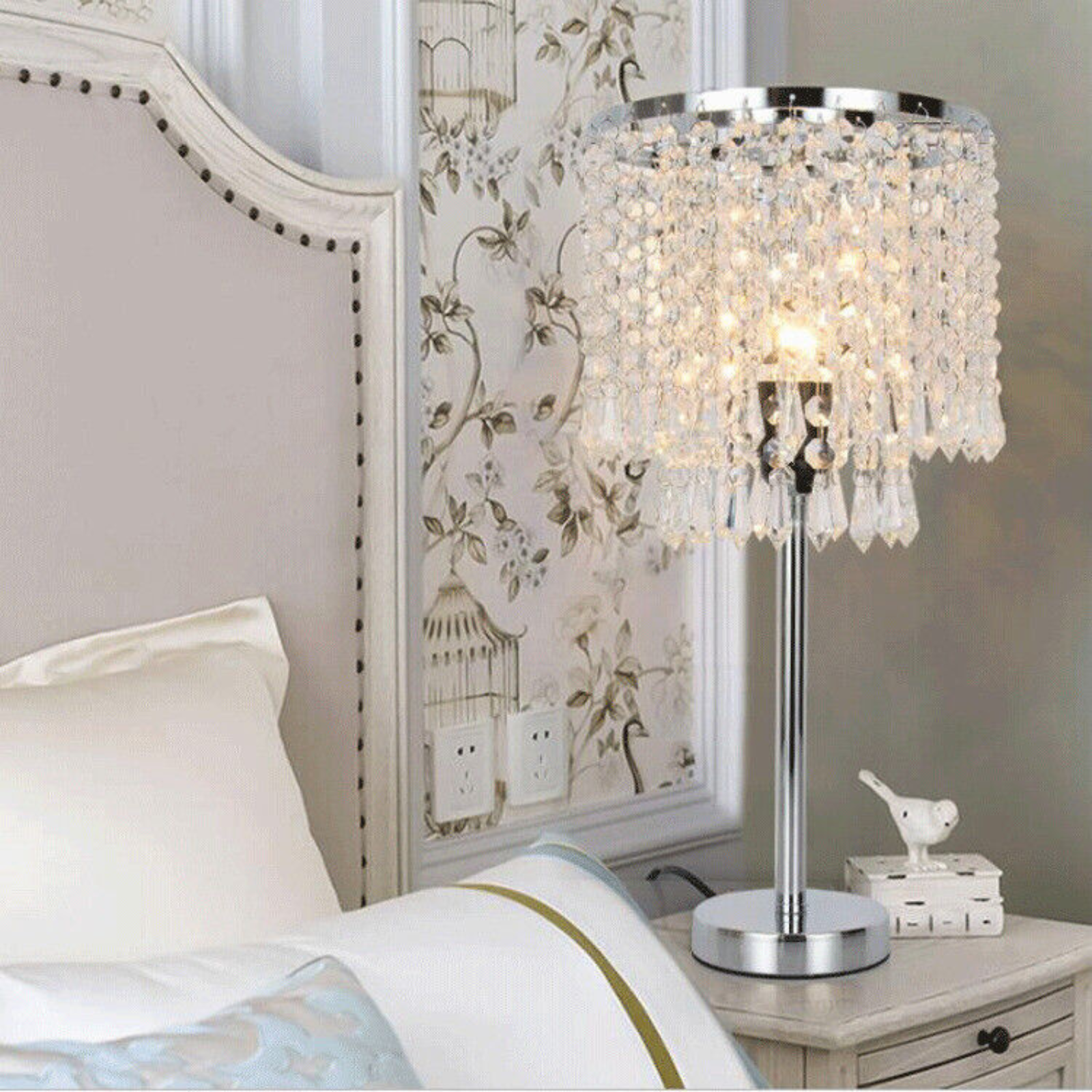 Stainless Steel Base Morden Crystal Bedside Light Room Table Desk Lamp