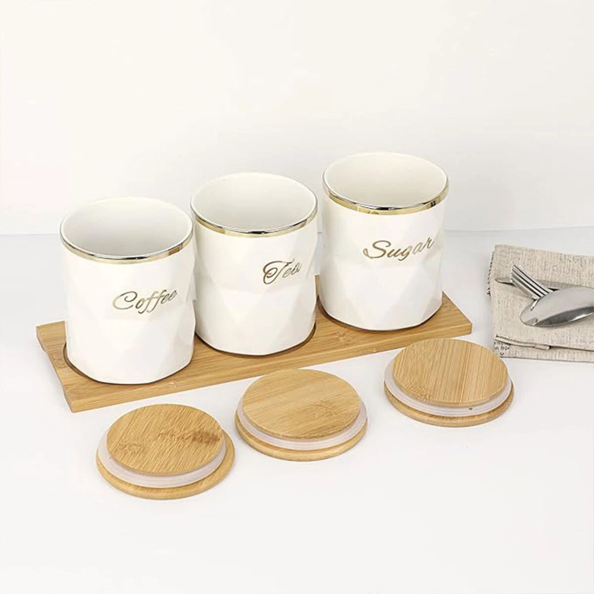 White Ceramic Coffee Jar Sealed Kitchen Spice Container Airtight Food Storage