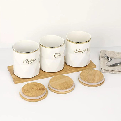 White Ceramic Coffee Jar Sealed Kitchen Spice Container Airtight Food Storage
