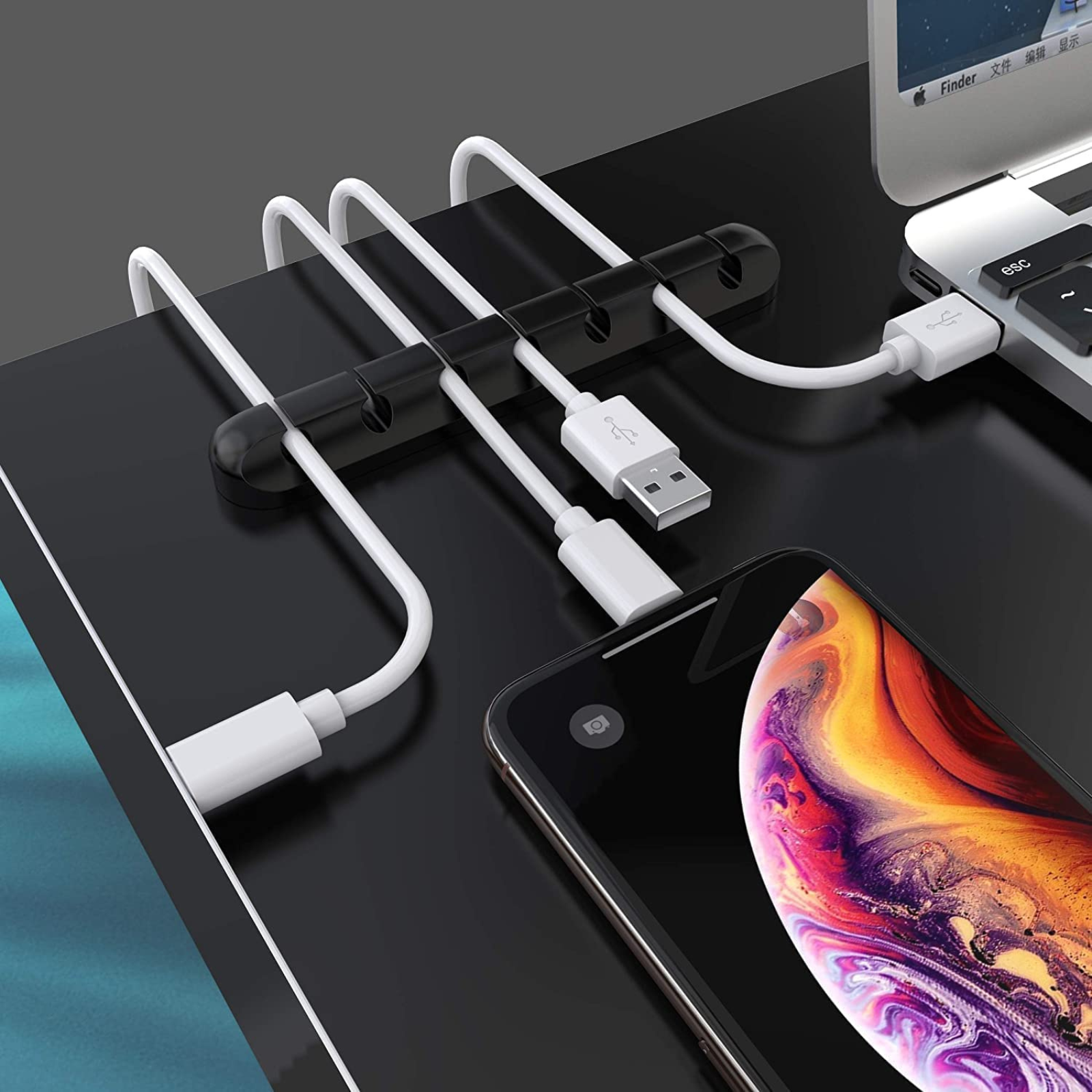 3x Cable Clips Organizer Cord Management USB Charge Cable Holder Desk Cable